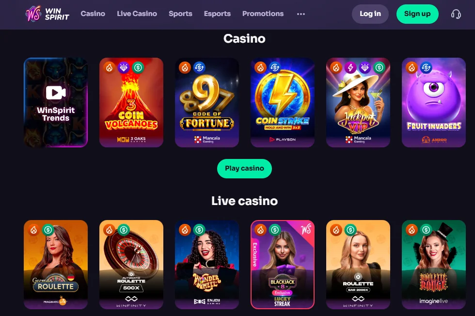 winspirit casino games